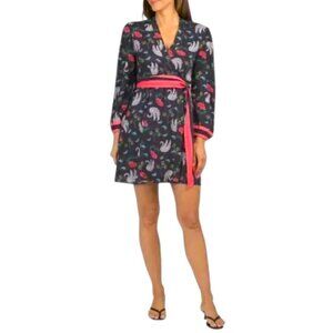 CELINA MOON Swan Print Wrap Dress Color: Navy Size: XS  NWT